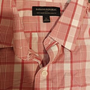 Banana Republic Men's Red and White Plaid Shirt